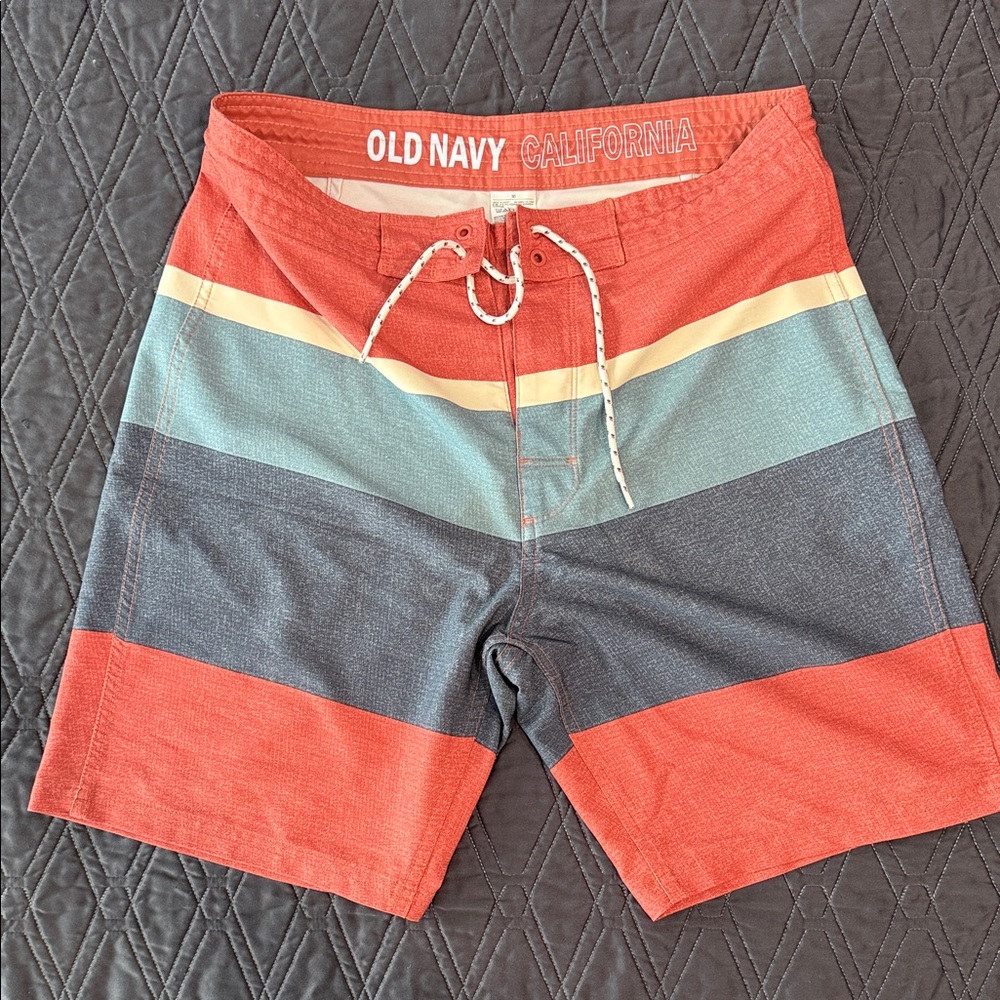 Old Navy Men's Colorblock Swim Shorts - Orange, Blue, and Cream
